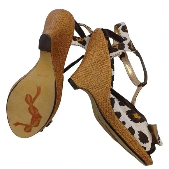 Poetic Licence Behave Yourself  Animal Canvas T Strap Wedge Peep Toe Size 39.5 - Picture 2 of 10